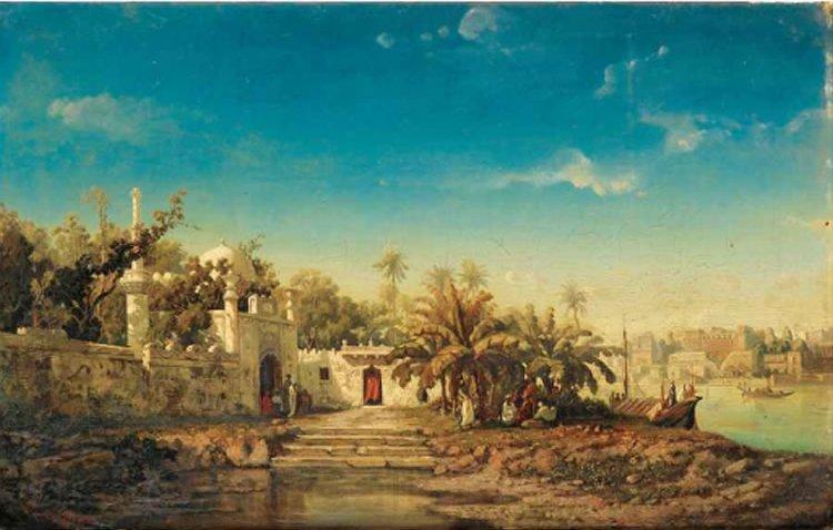Auguste Borget Mosque on the Banks of the Ganges, India France oil painting art